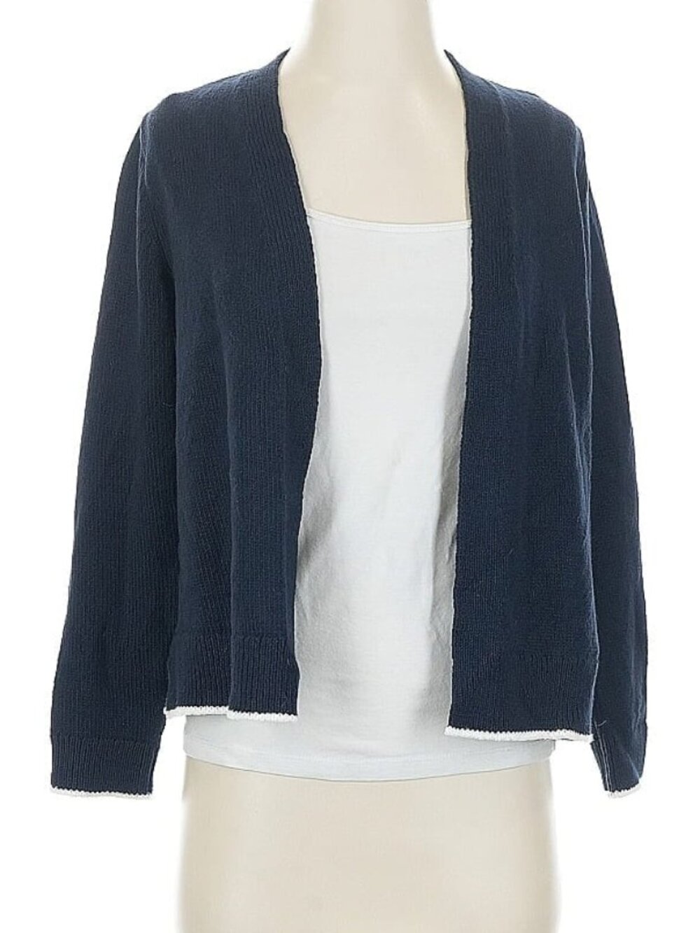 J Jill Petite Anchor Cardigan Sweater Women's Small Cotton Nautical Navy Blue - Picture 3 of 7